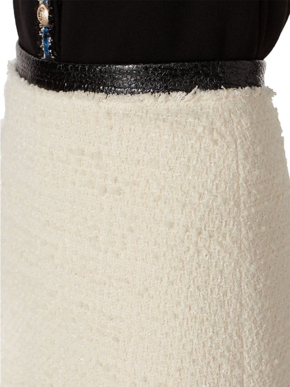Rebecca Taylor Cream Bouclé Tweed Mini Skirt with Black Leather Trim (122) - Picture 4 of 8